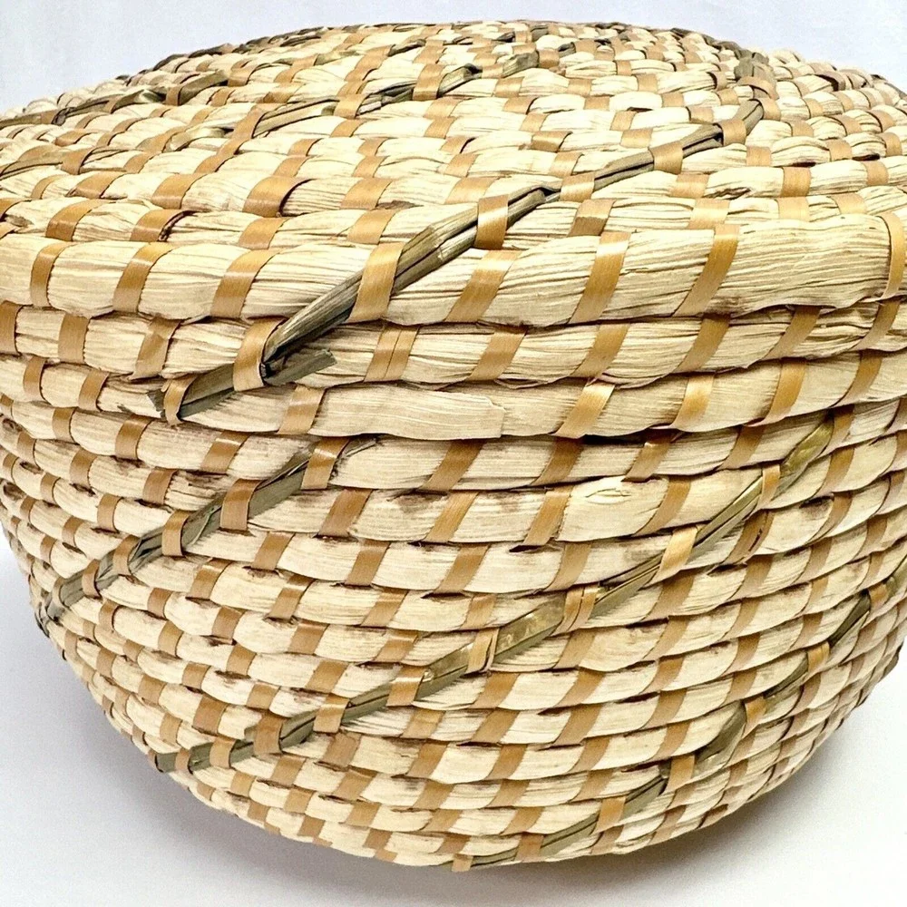 Hand Woven Knitting‎ Basket w/ Hole Basket Yarn Bowl Sweet grass Woven 12”W